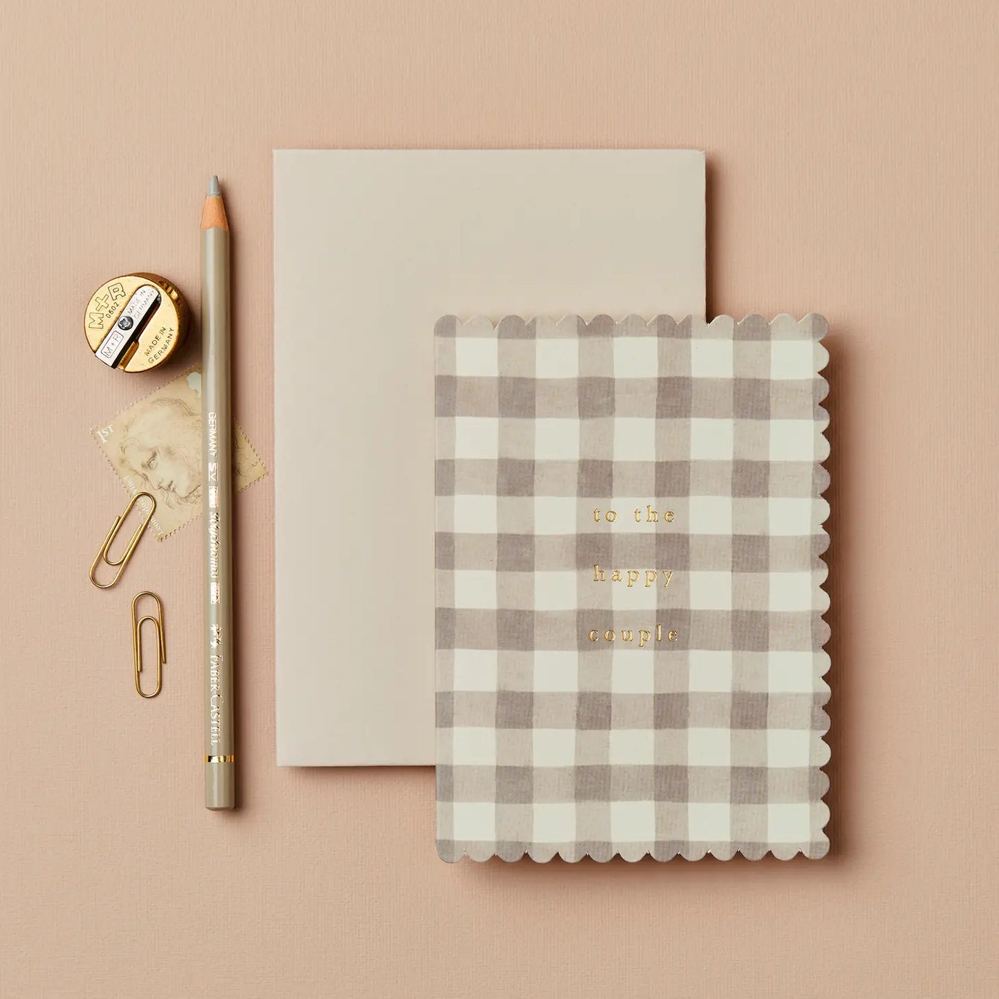 Taupe Gingham 'Happy Couple' Card